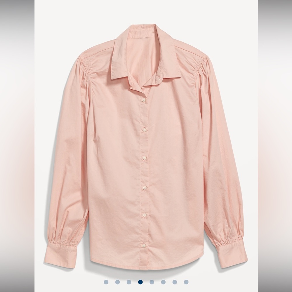 OLD NAVY Salmon Pink Long-Sleeve Smocked Cotton Poplin Button Down Blouse Shirt - Picture 9 of 13
